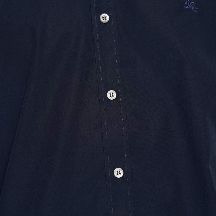 Pre Owned Burberry Navy Blue Stretch Cotton Long Sleeve Shirt L