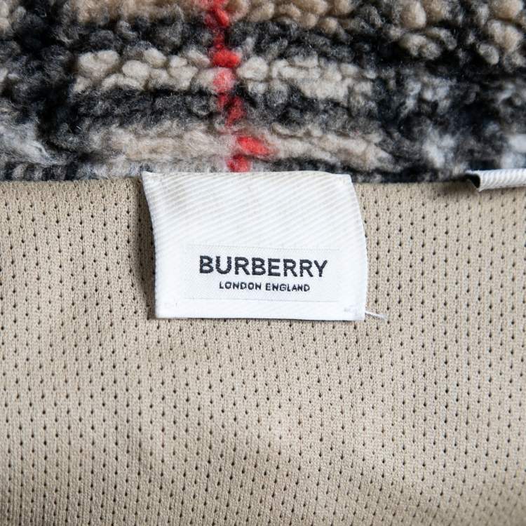 Pre Owned Burberry Beige Vintage Check Fleece Zip Front Jacket XL