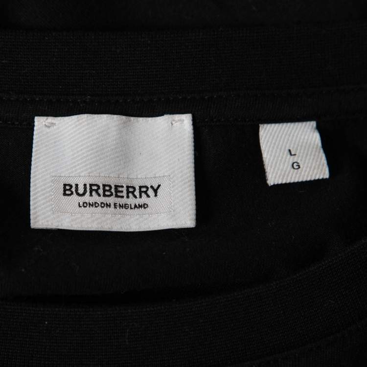 مملوكة مسبقًا Burberry Black Cotton Logo Appliqued Short Sleeve T-Shirt L