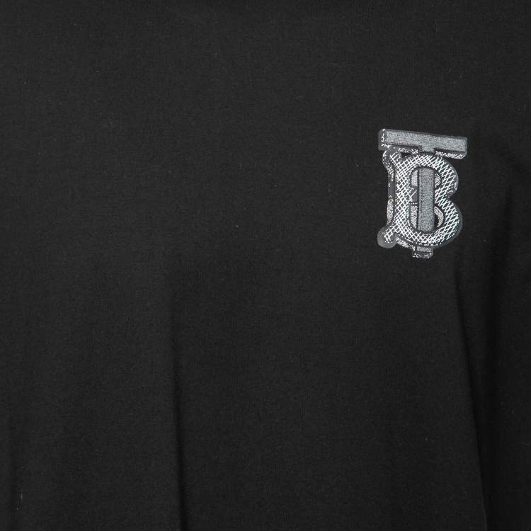 مملوكة مسبقًا Burberry Black Cotton Logo Appliqued Short Sleeve T-Shirt L