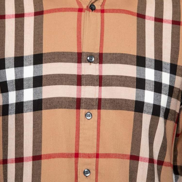 Pre Owned Burberry Beige Checked Flannel Button Front Shirt M
