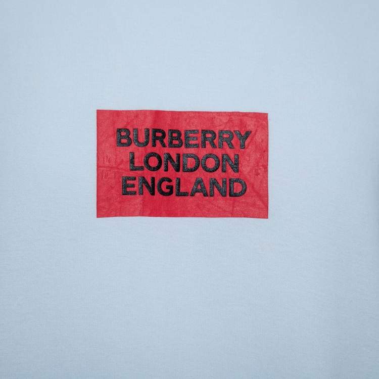 Pre Owned Burberry Light Blue Cotton Logo Print Oversized T-Shirt L
