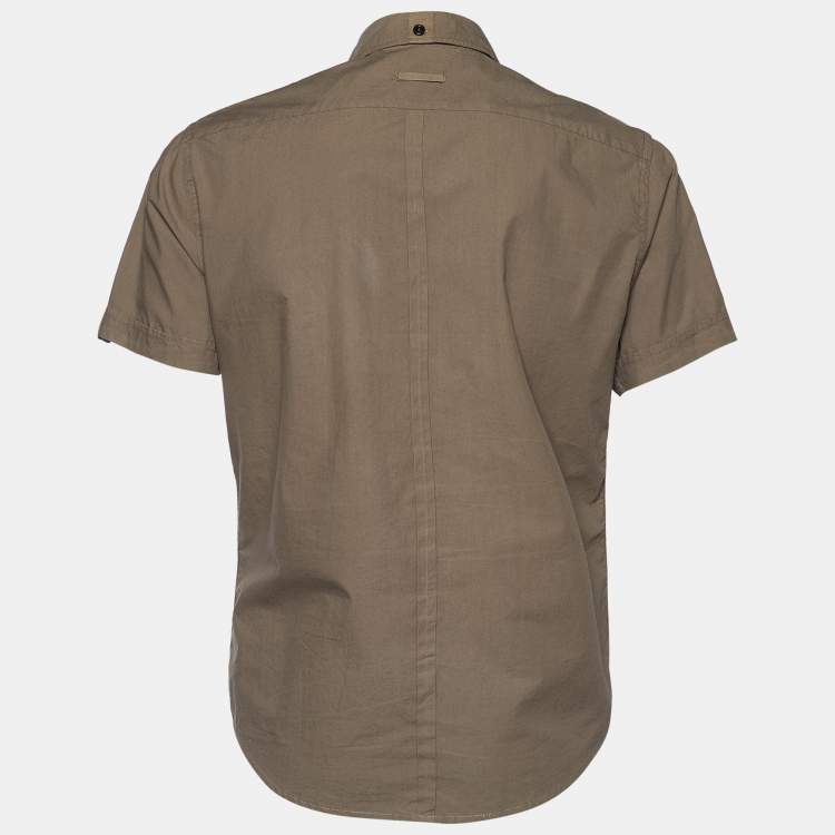 Pre Owned Burberry Khaki Cotton Short Sleeve Button Front Shirt M