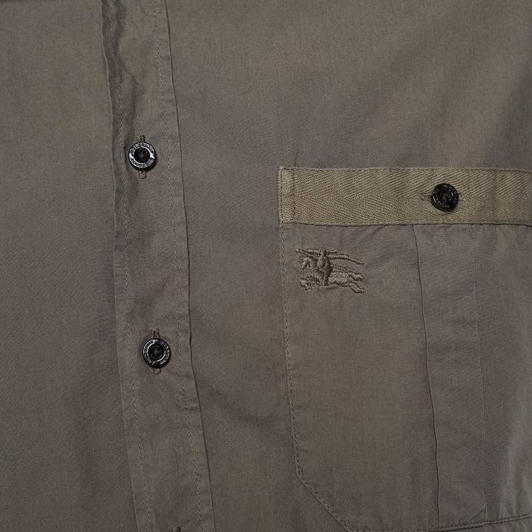 Pre Owned Burberry Khaki Cotton Short Sleeve Button Front Shirt M