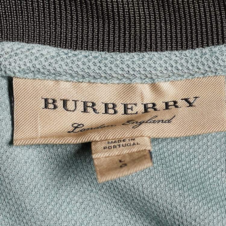 Pre Owned Burberry Sage Green Cotton Pique Polo T-Shirt L