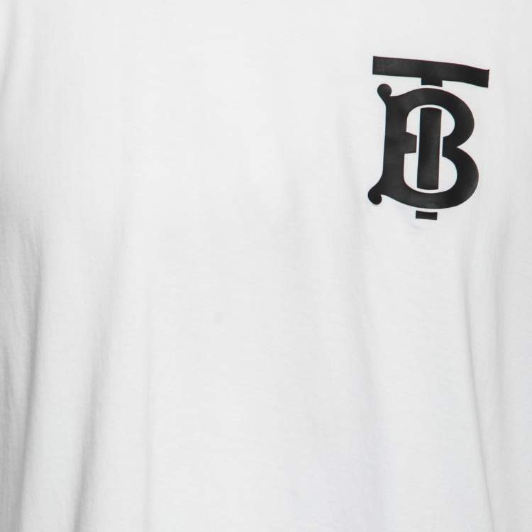 مملوكة مسبقًا Burberry White Cotton Logo Printed Round Neck T-Shirt M