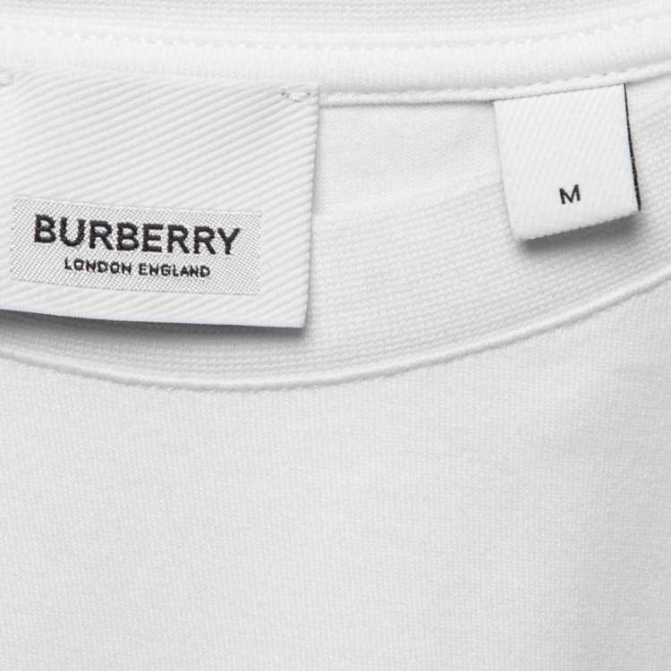 مملوكة مسبقًا Burberry White Cotton Logo Printed Round Neck T-Shirt M