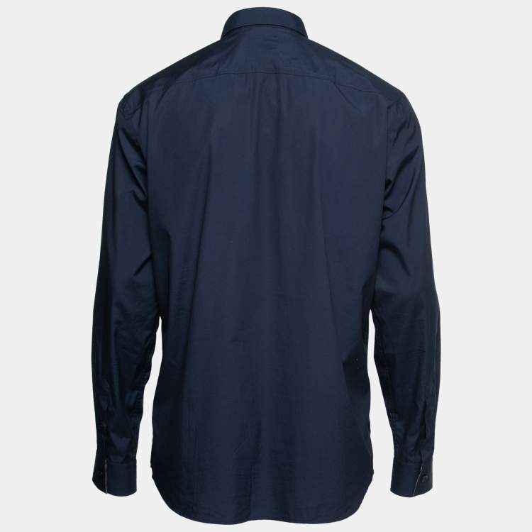 Pre Owned Burberry Navy Blue Cotton Button Front Shirt XL