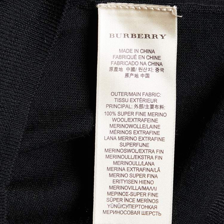 Pre Owned Burberry Black Merino Wool V-Neck Sweater M