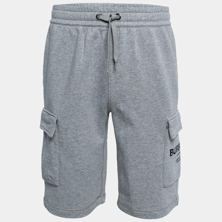 Pre Owned Burberry Grey Cotton Logo Printed Drawstring Shorts S