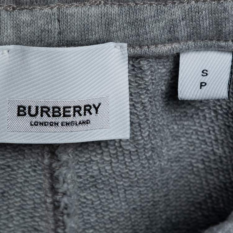 Pre Owned Burberry Grey Cotton Logo Printed Drawstring Shorts S