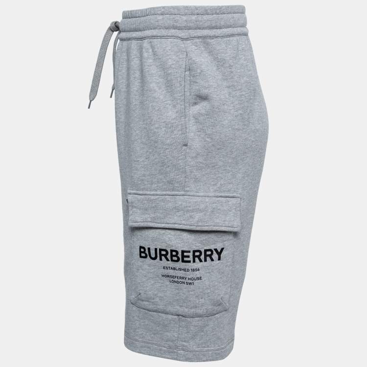 Pre Owned Burberry Grey Cotton Logo Printed Drawstring Shorts S