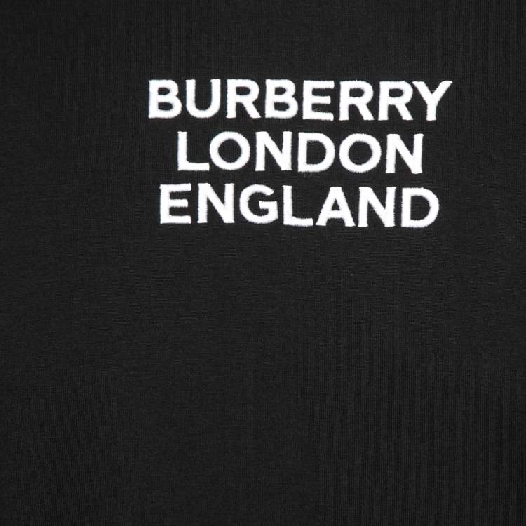 Pre Owned Burberry Black Cotton Logo Embroidered Short Sleeve T-Shirt M