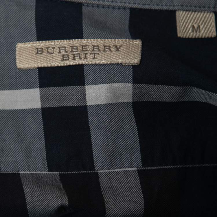 Pre Owned Burberry Blue Checked Cotton Button Down Shirt M