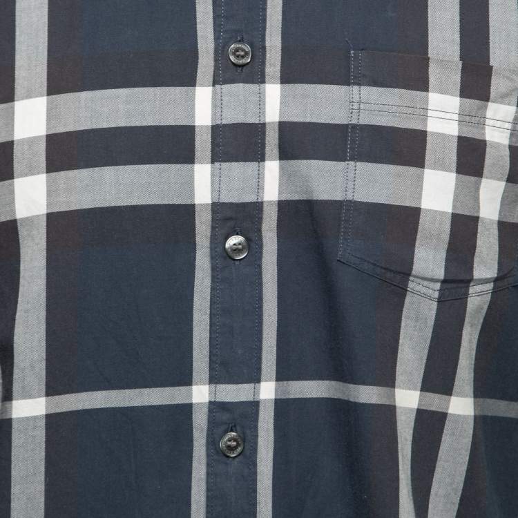 Pre Owned Burberry Blue Checked Cotton Button Down Shirt M