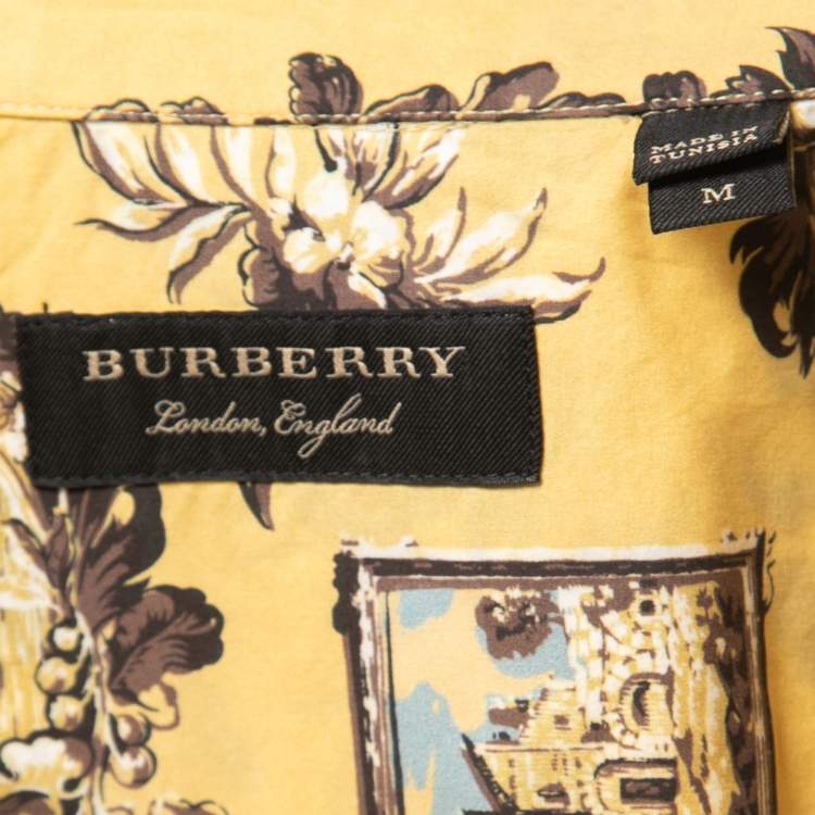 Pre Owned Burberry Butter Yellow Castle Print Cotton Pyjama Style Shirt M