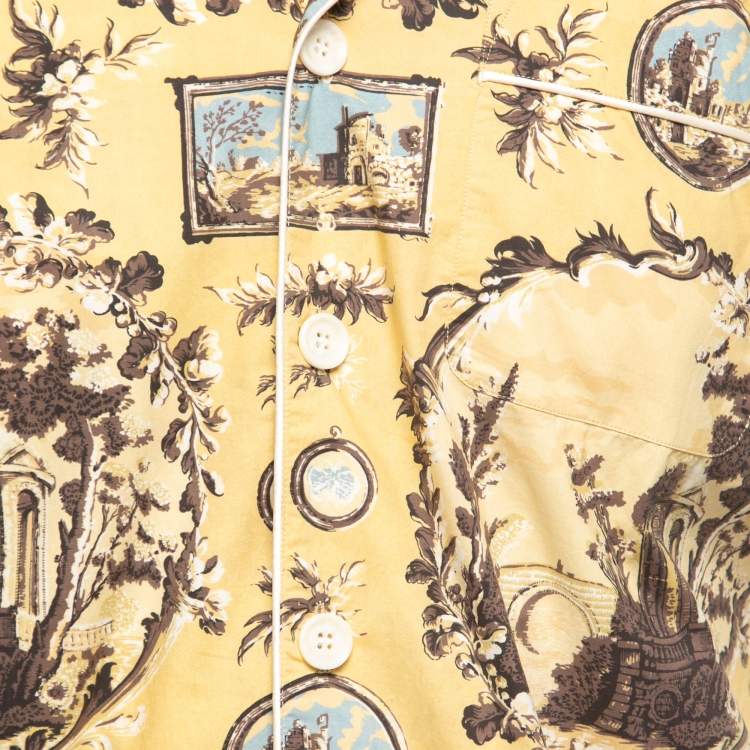 Pre Owned Burberry Butter Yellow Castle Print Cotton Pyjama Style Shirt M