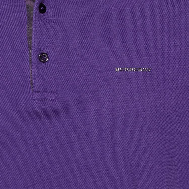 Pre Owned Burberry Purple Cotton Pique Contrast Collar Detail Polo T-Shirt XL