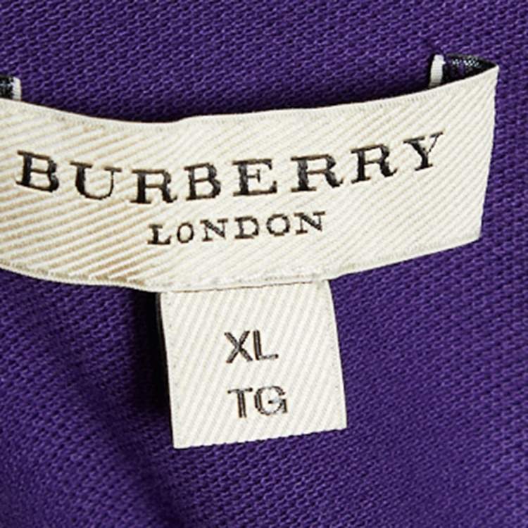 Pre Owned Burberry Purple Cotton Pique Contrast Collar Detail Polo T-Shirt XL