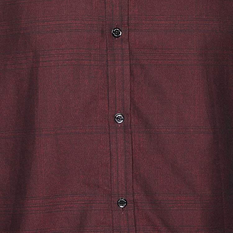Pre Owned Burberry Burgundy Checkered Cotton Tailored Shirt L