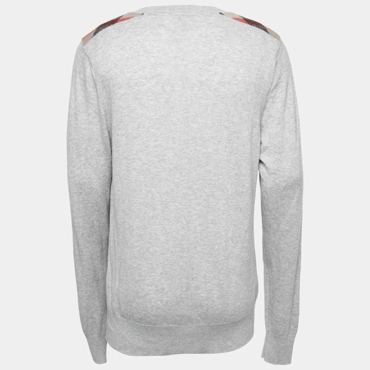 Pre Owned Burberry Grey Cotton & Cashmere Knit Pullover 2XL
