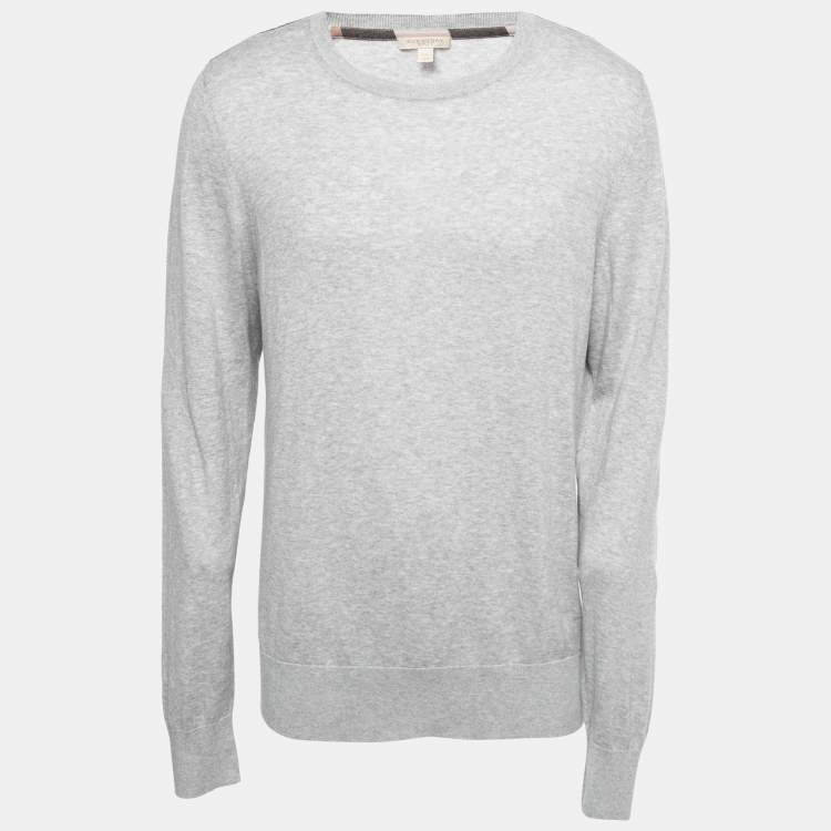 Pre Owned Burberry Grey Cotton & Cashmere Knit Pullover 2XL