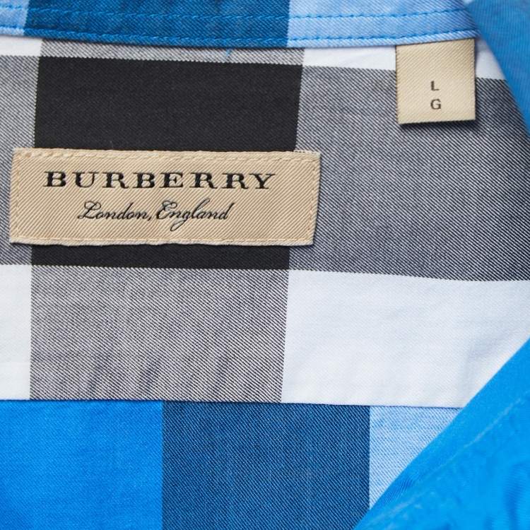 Pre Owned Burberry Blue Checkered Cotton Full Sleeve Shirt L