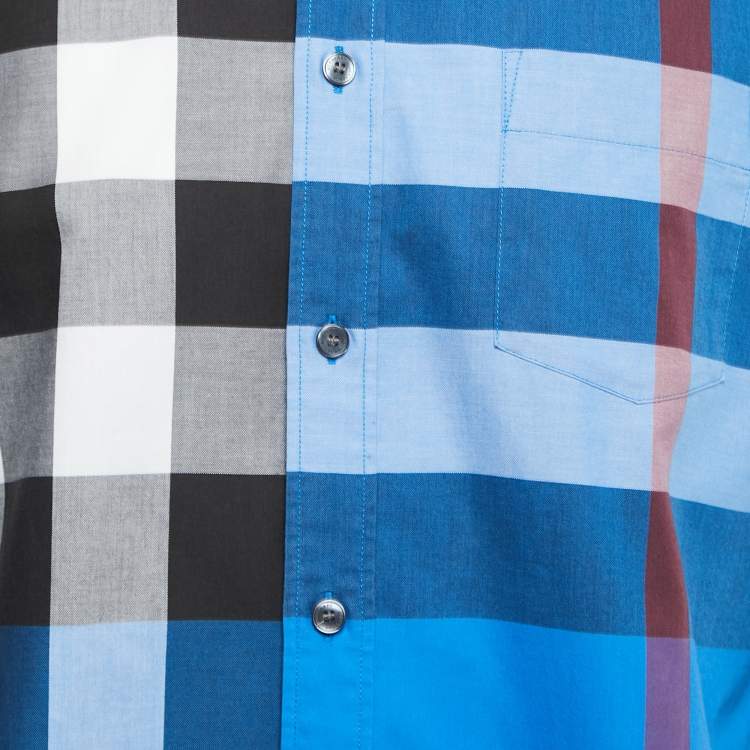 Pre Owned Burberry Blue Checkered Cotton Full Sleeve Shirt L