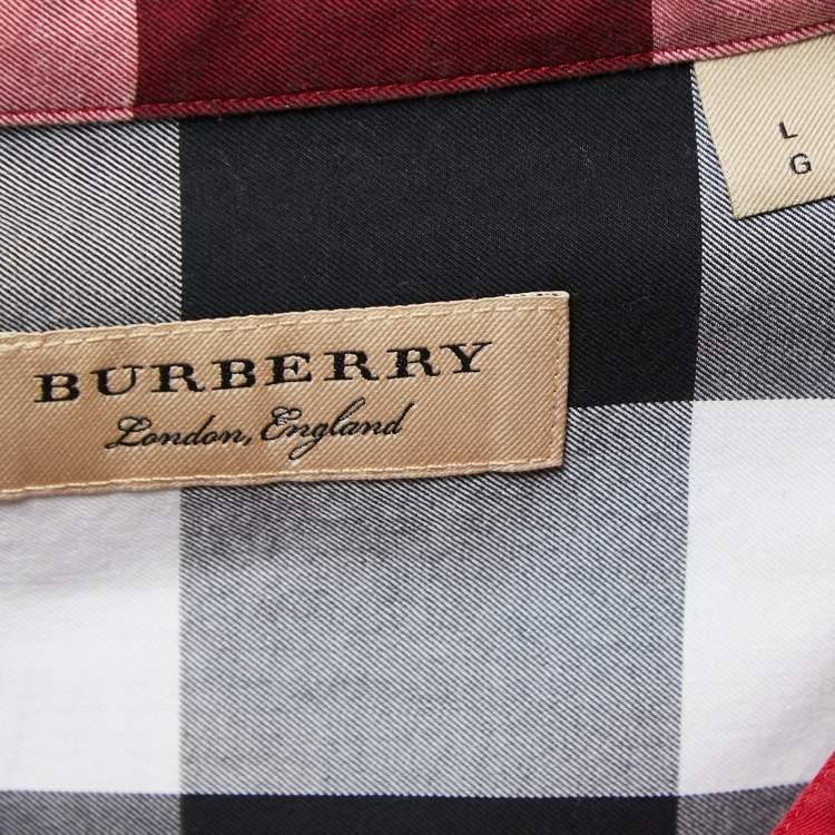 Pre Owned Burberry Red/Blue Checkered Cotton Full Sleeve Shirt L