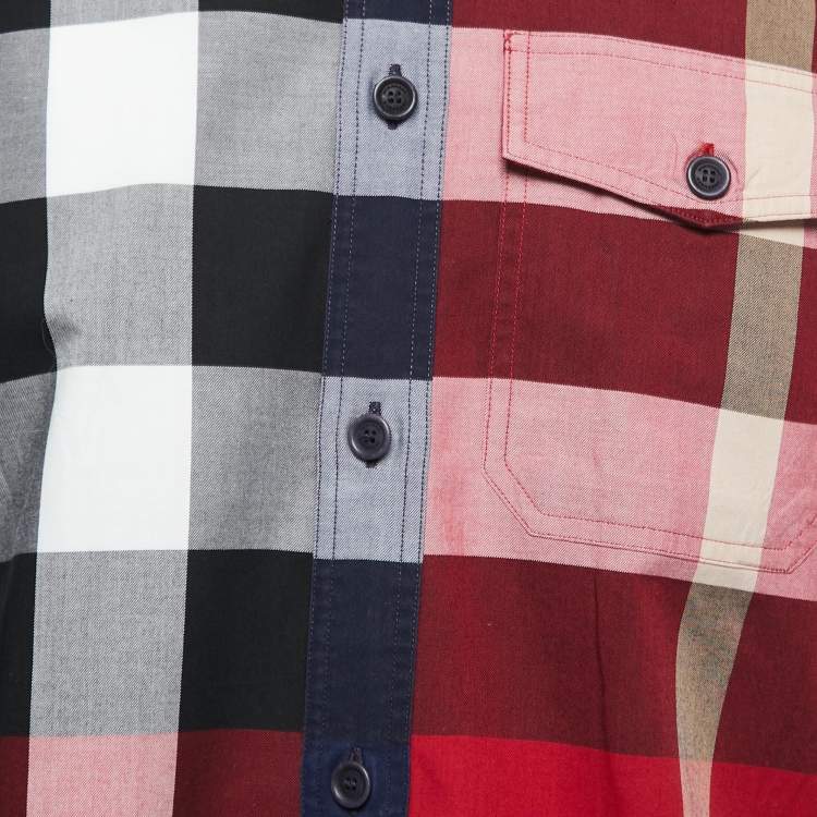 Pre Owned Burberry Red/Blue Checkered Cotton Full Sleeve Shirt L