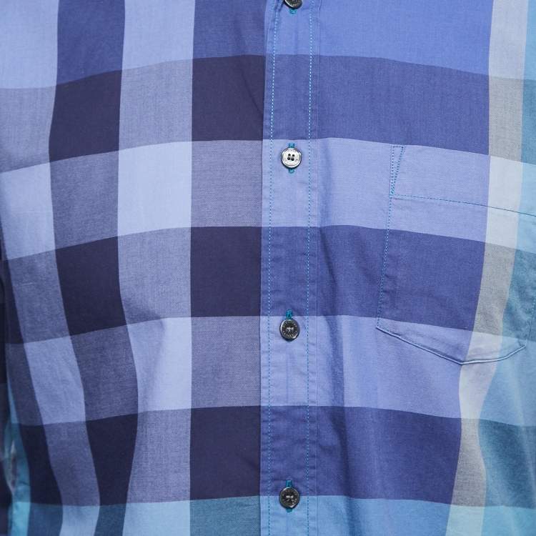 Pre Owned Burberry Blue/Violet Checkered Cotton Full Sleeve Shirt L