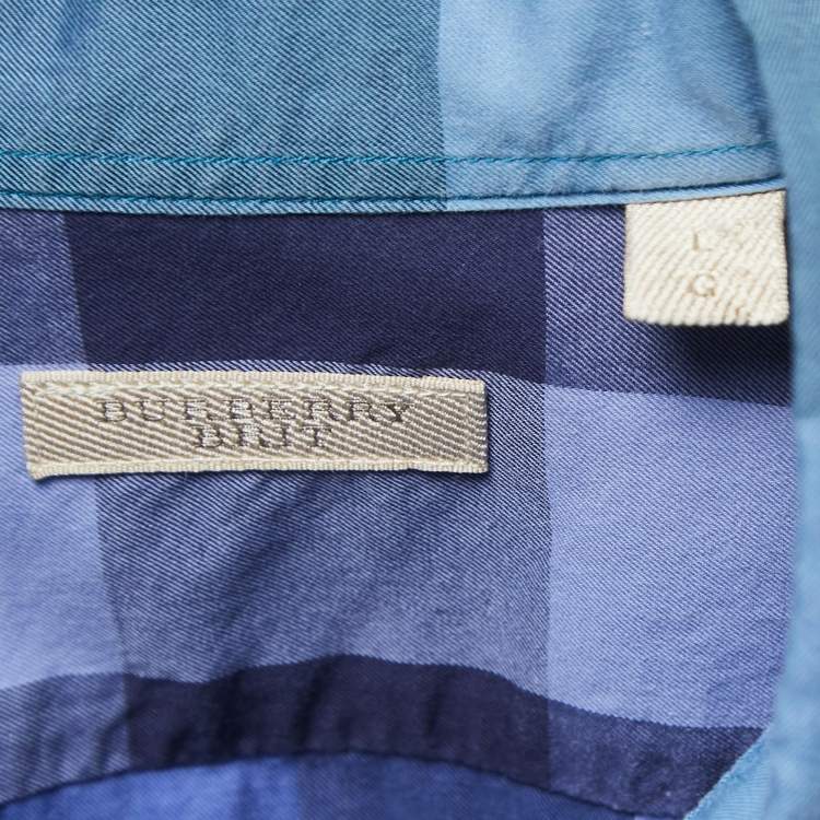Pre Owned Burberry Blue/Violet Checkered Cotton Full Sleeve Shirt L