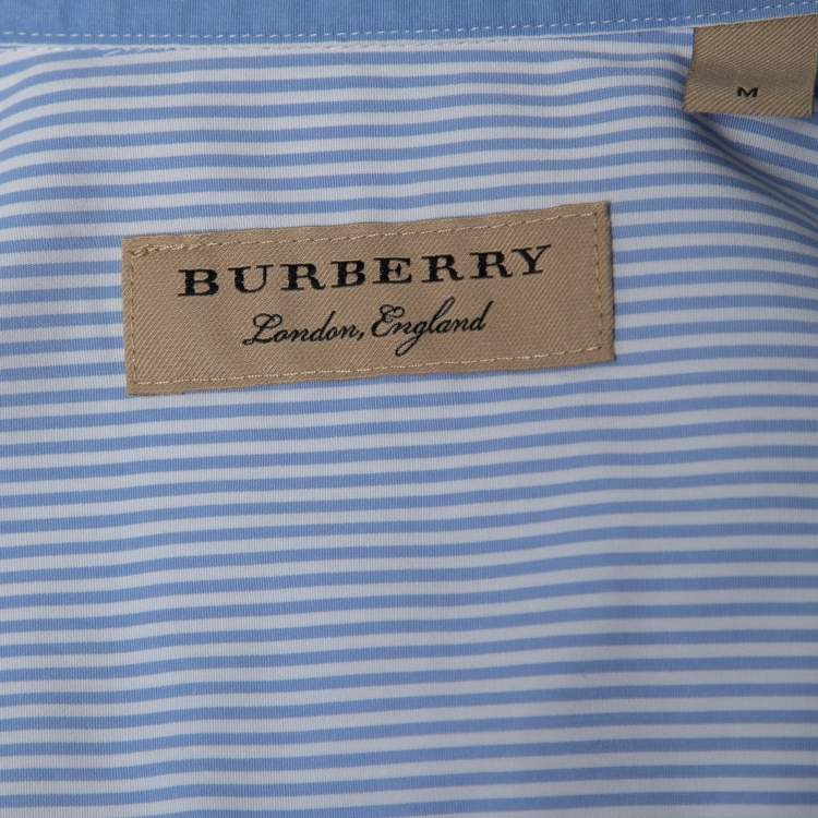Pre Owned Burberry Blue Striped Cotton Button Front Shirt M