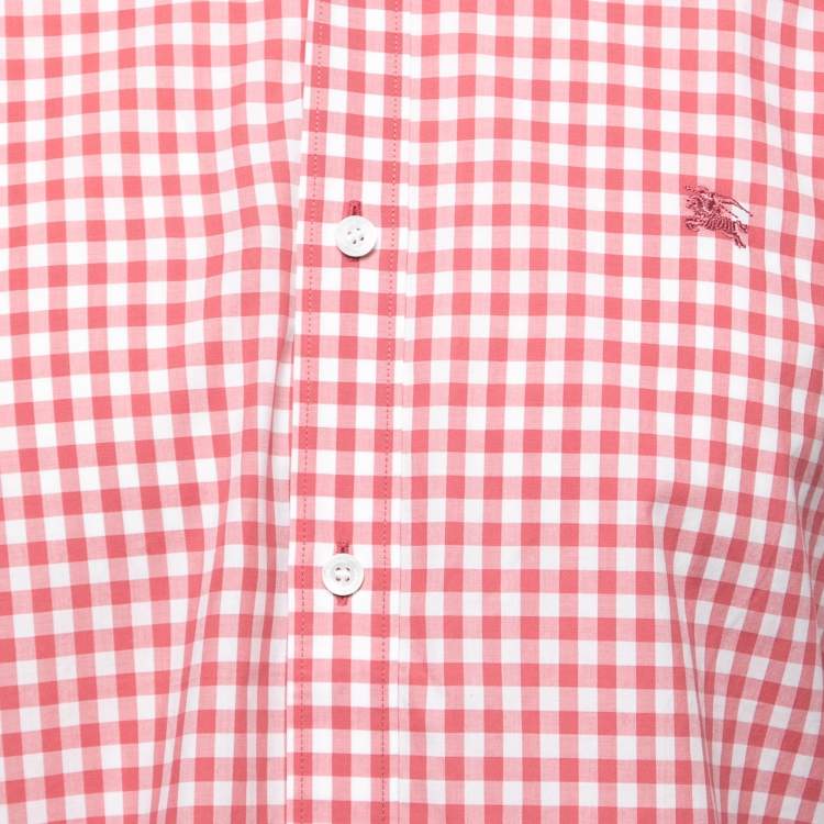 Pre Owned Burberry Red Checked Cotton Full Sleeve Shirt L