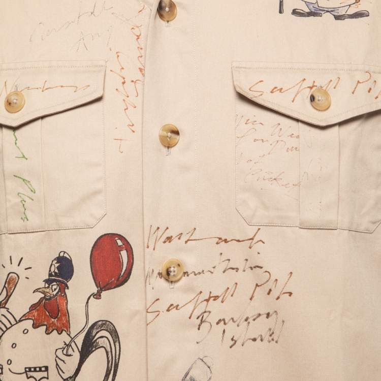 Pre Owned Burberry Beige Sketch Print Cotton Batson Army Shirt L