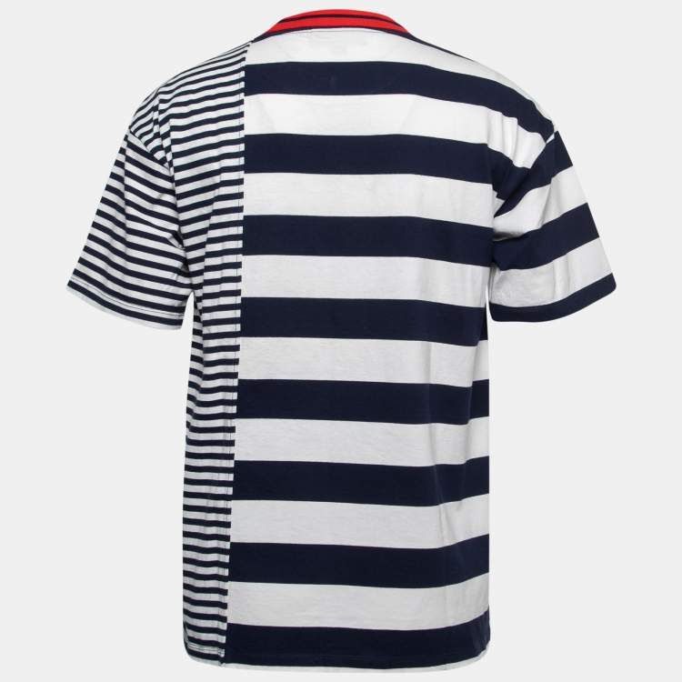 Pre Owned Burberry Blue Striped Cotton Crewneck T-Shirt M