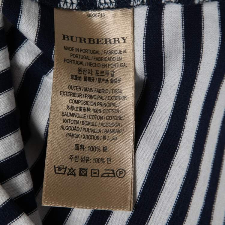 Pre Owned Burberry Blue Striped Cotton Crewneck T-Shirt M