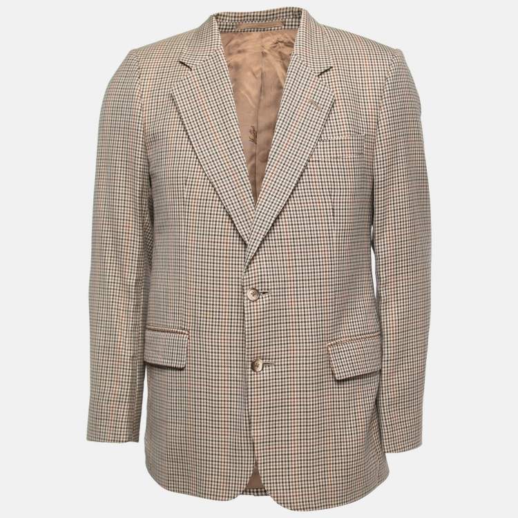 Pre Owned Burberry Vintage Brown Checked Patterned Wool Single-Breasted Blazer S