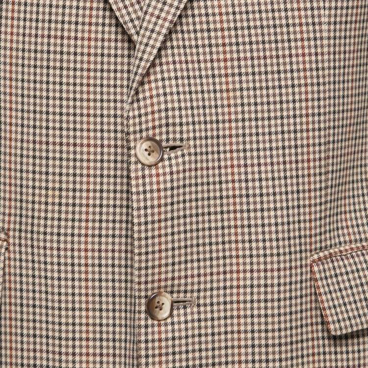Pre Owned Burberry Vintage Brown Checked Patterned Wool Single-Breasted Blazer S