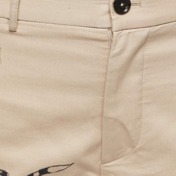 Pre Owned Burberry Beige Cotton Sketch Print Trousers M