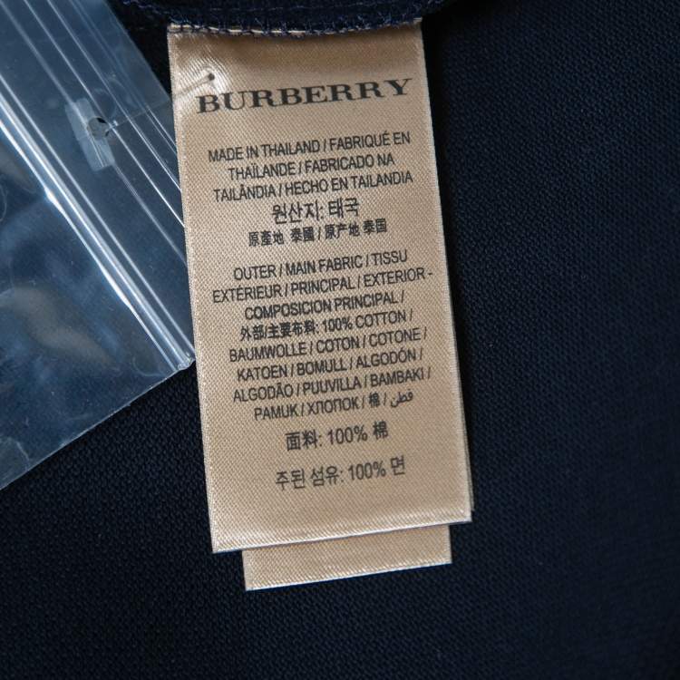 Pre Owned Burberry Navy Blue Cotton Pique Polo T-Shirt L