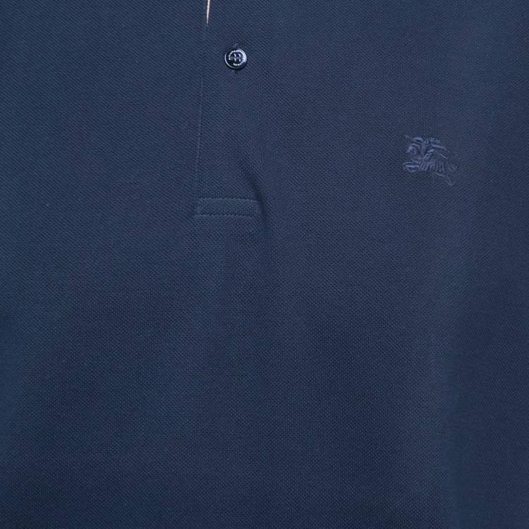 Pre Owned Burberry Navy Blue Cotton Pique Polo T-Shirt L
