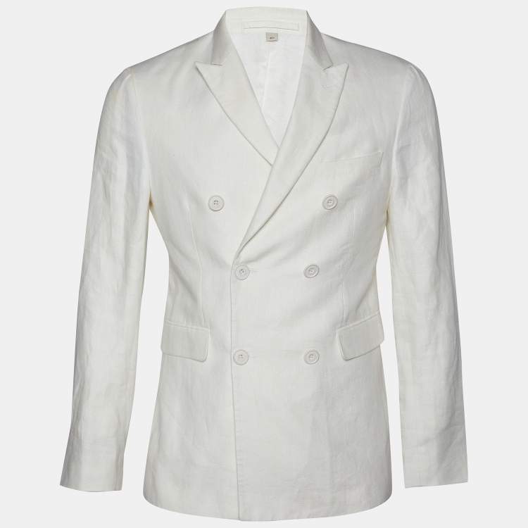 Pre Owned Burberry White Linen Double Breasted Blazer M