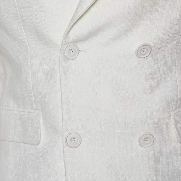 Pre Owned Burberry White Linen Double Breasted Blazer M