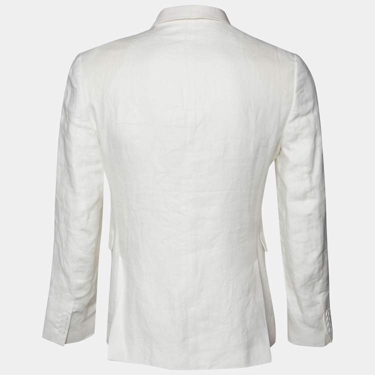 Pre Owned Burberry White Linen Double Breasted Blazer M