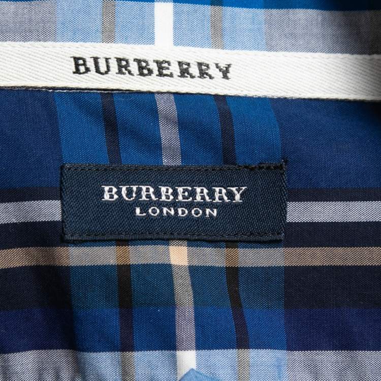 Pre Owned Burberry Blue Plaid Cotton Button Front Full Sleeve Shirt L