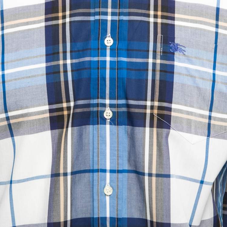 Pre Owned Burberry Blue Plaid Cotton Button Front Full Sleeve Shirt L