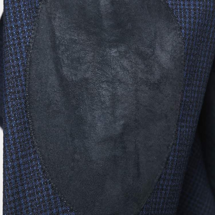 Pre Owned Burberry Navy Blue Patterned Wool Single Breasted Blazer M
