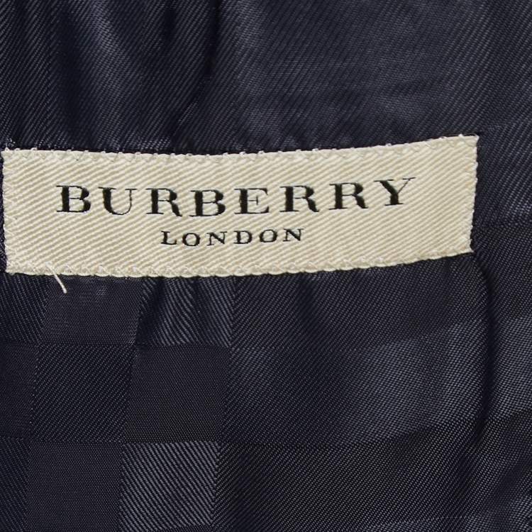 Pre Owned Burberry Navy Blue Patterned Wool Single Breasted Blazer M