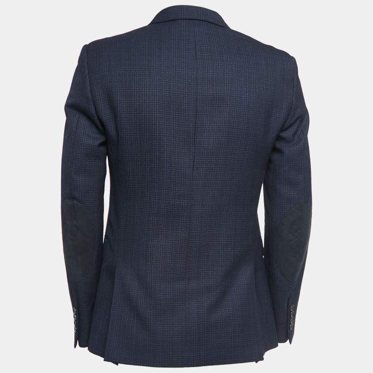 Pre Owned Burberry Navy Blue Patterned Wool Single Breasted Blazer M